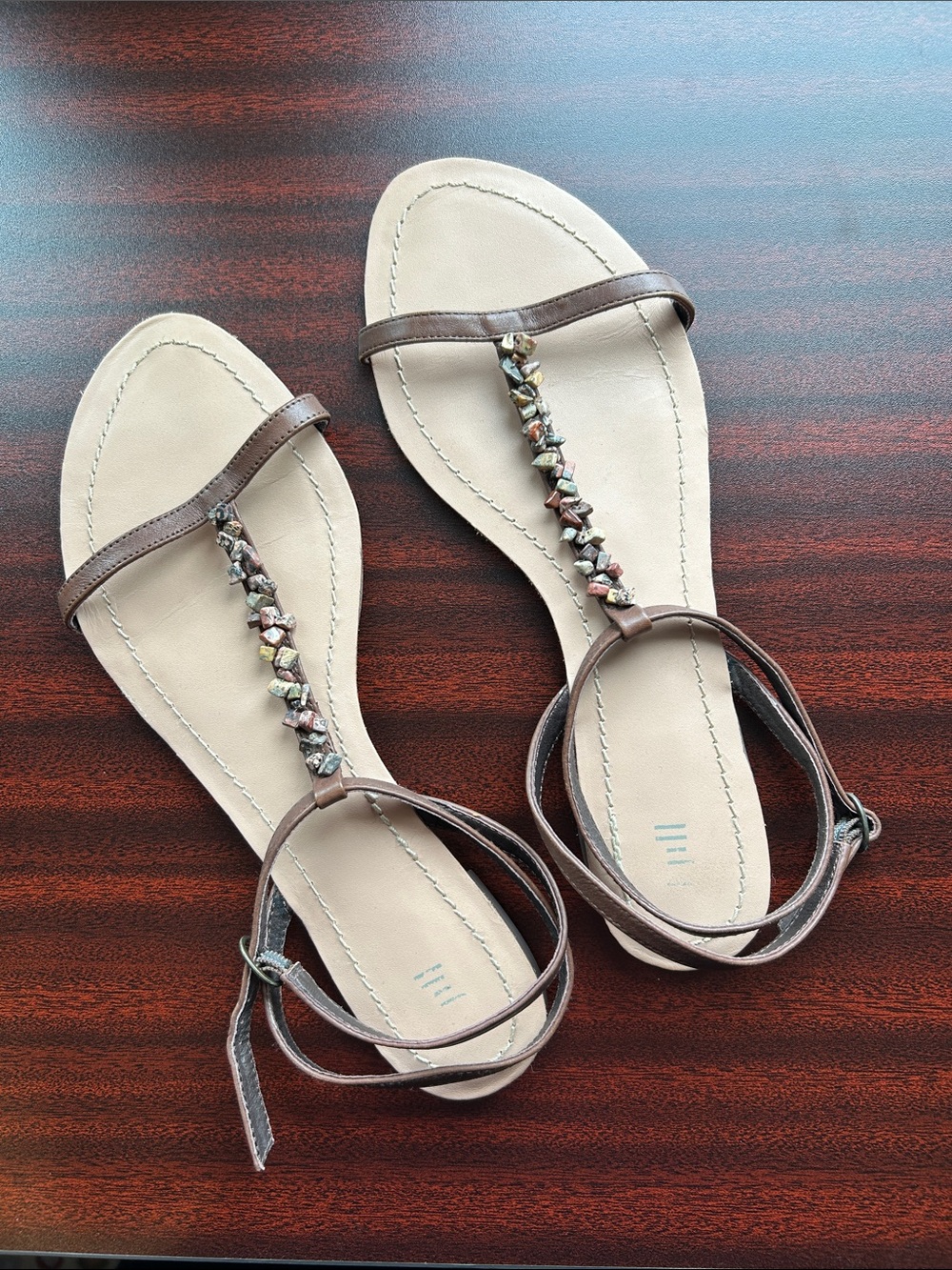J. Jill Women's Brown T-Strap Beaded Sandals